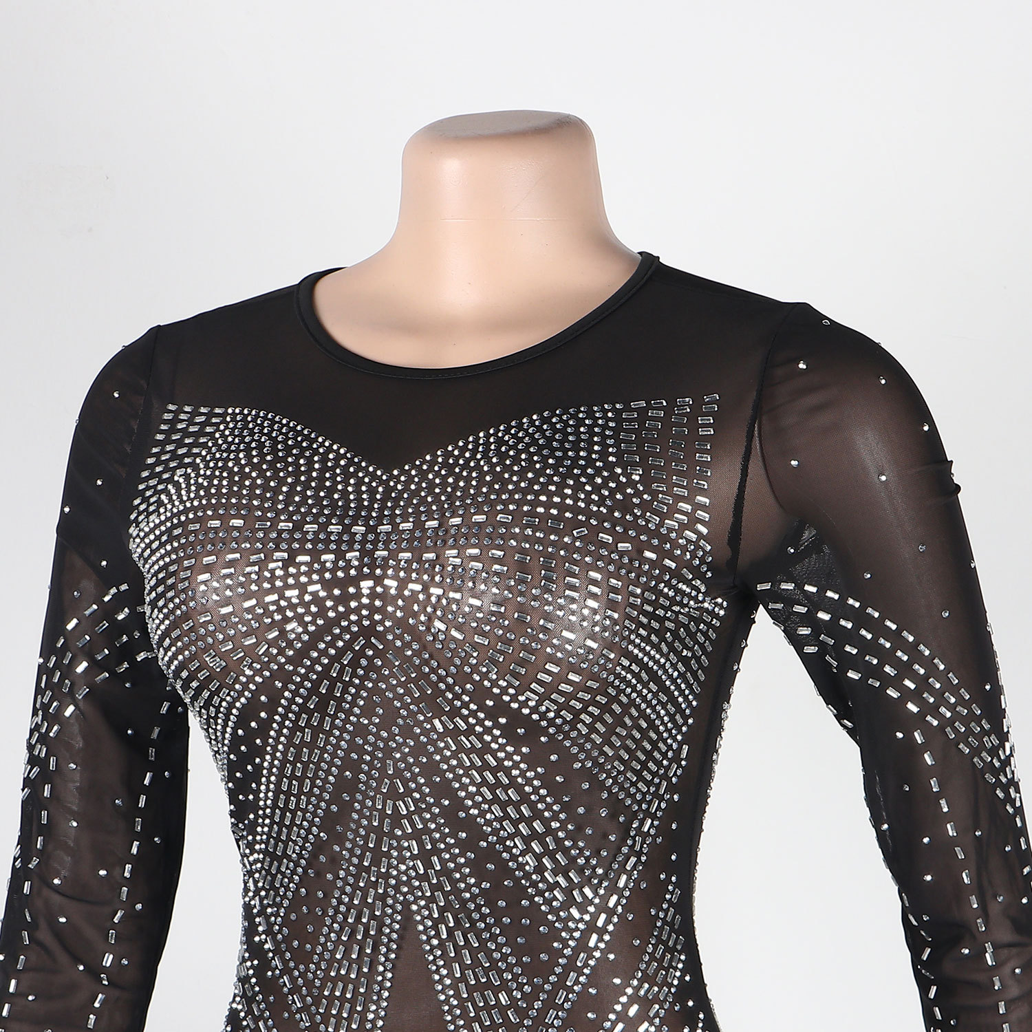 CM.YAYA Women Mesh Patchwork Diamonds Hot Rhinestones Bodycon Midi Mermaid Maxi Dress 2023 Evening Sexy Party Dresses Vestidos