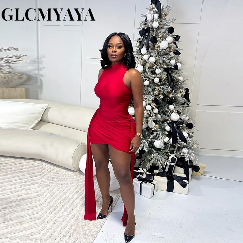 CM.YAYA Women Ruched Ribbon Sleeveless Bodycon Midi Mini Dress 2026 Spring Evening Beach Sexy Birthday Party Trendy Dresses