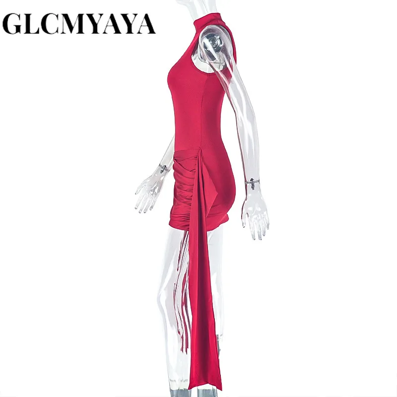 CM.YAYA Women Ruched Ribbon Sleeveless Bodycon Midi Mini Dress 2026 Spring Evening Beach Sexy Birthday Party Trendy Dresses