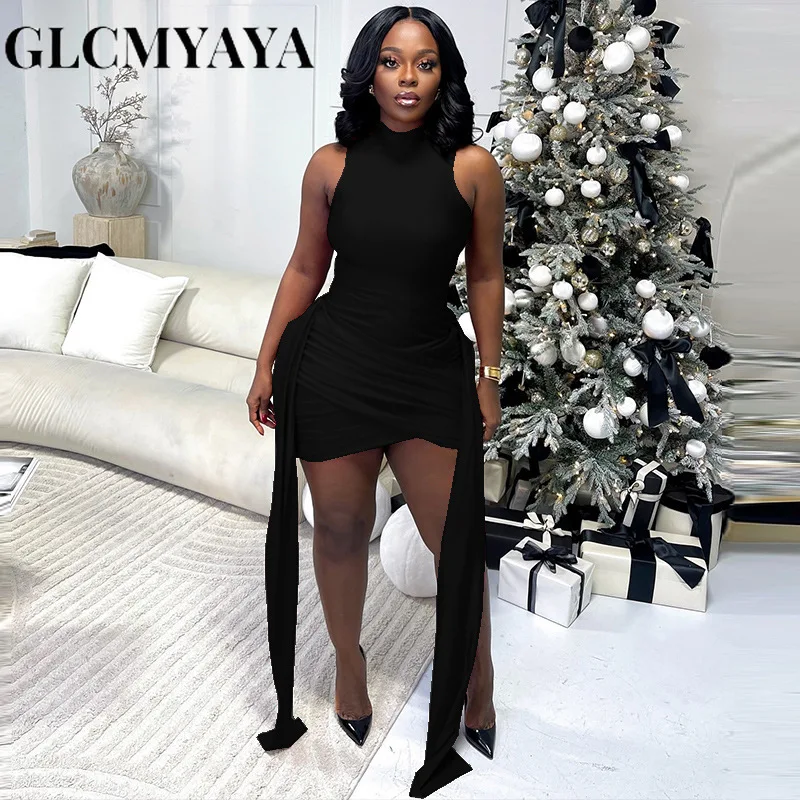 CM.YAYA Women Ruched Ribbon Sleeveless Bodycon Midi Mini Dress 2026 Spring Evening Beach Sexy Birthday Party Trendy Dresses