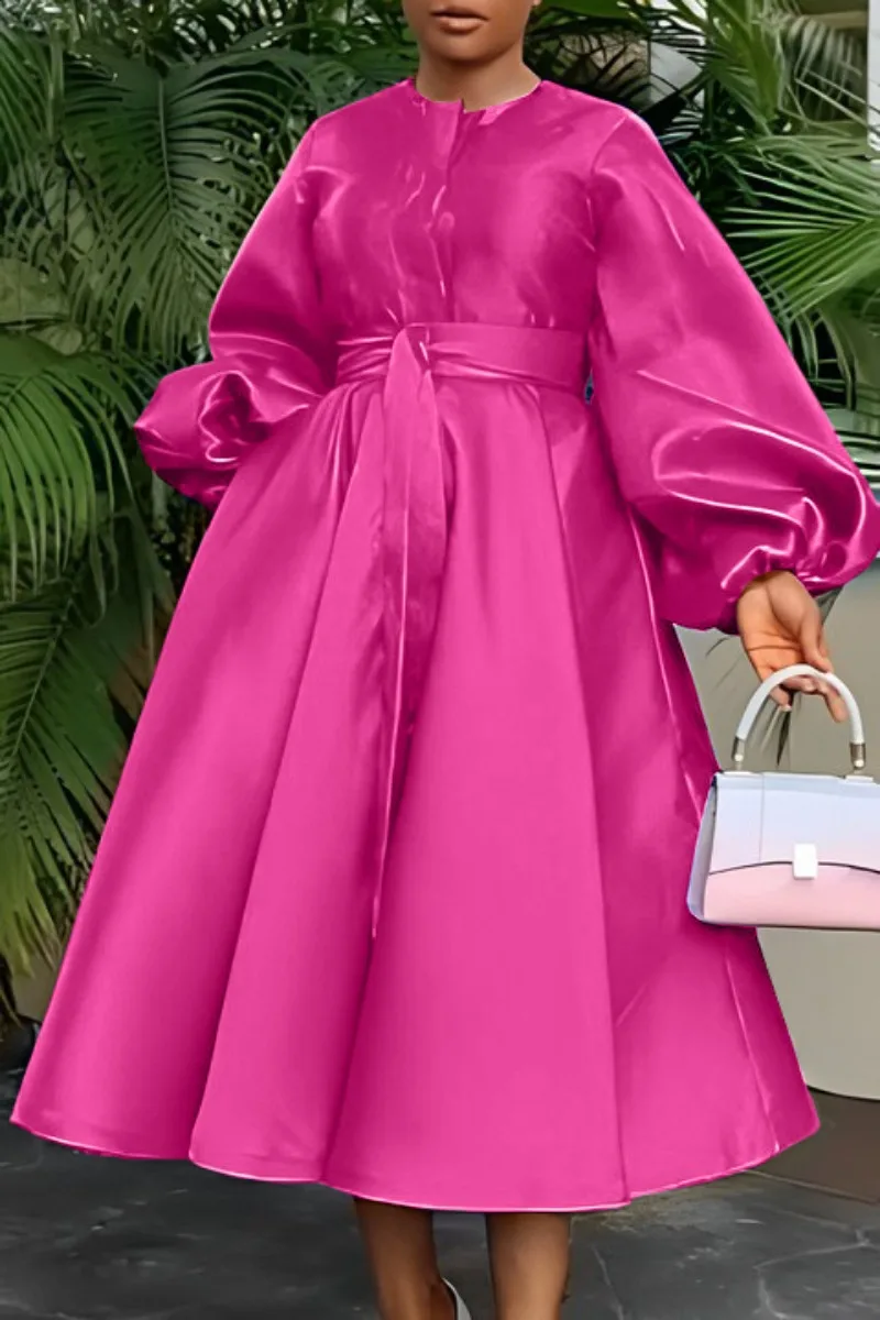 CM.YAYA Women Lantern Long Sleeve Button Front with Sashes Big Swing Satin Retro Dress 2024 Street Even Party Dresses Vestidos CM.YAYA Women Lantern Long Sleeve Button Front with Sashes Big Swing Satin Retro Dress 2024 Street Even Party Dresses Vestidos