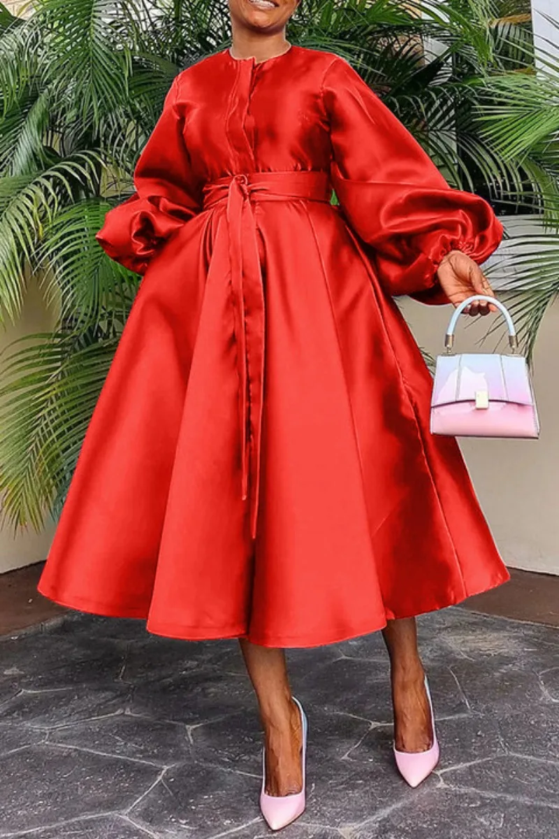 CM.YAYA Women Lantern Long Sleeve Button Front with Sashes Big Swing Satin Retro Dress 2024 Street Even Party Dresses Vestidos CM.YAYA Women Lantern Long Sleeve Button Front with Sashes Big Swing Satin Retro Dress 2024 Street Even Party Dresses Vestidos