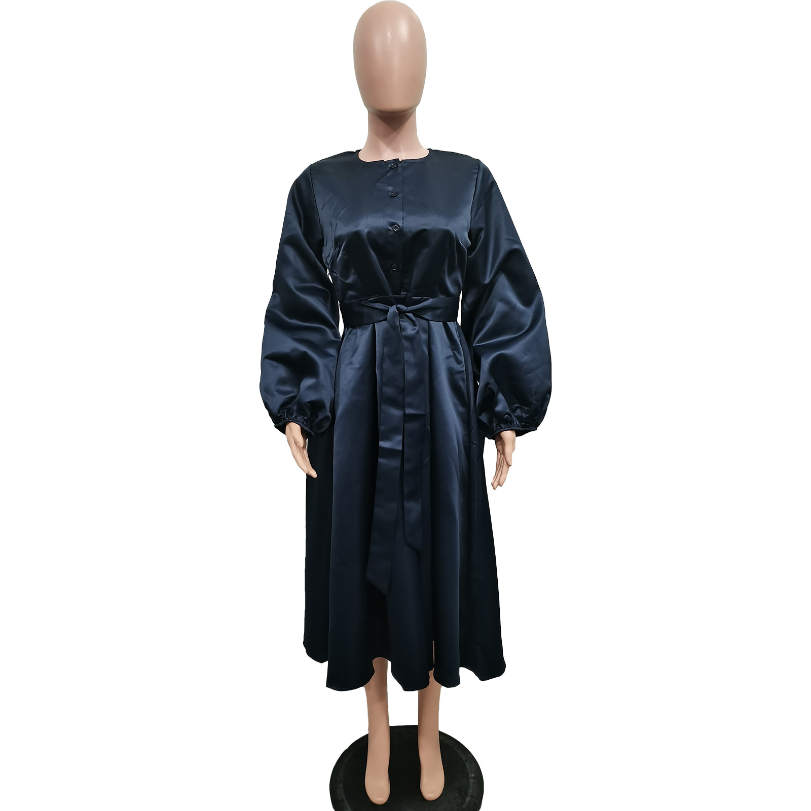 CM.YAYA Women Lantern Long Sleeve Button Front with Sashes Big Swing Satin Retro Dress 2024 Street Even Party Dresses Vestidos CM.YAYA Women Lantern Long Sleeve Button Front with Sashes Big Swing Satin Retro Dress 2024 Street Even Party Dresses Vestidos