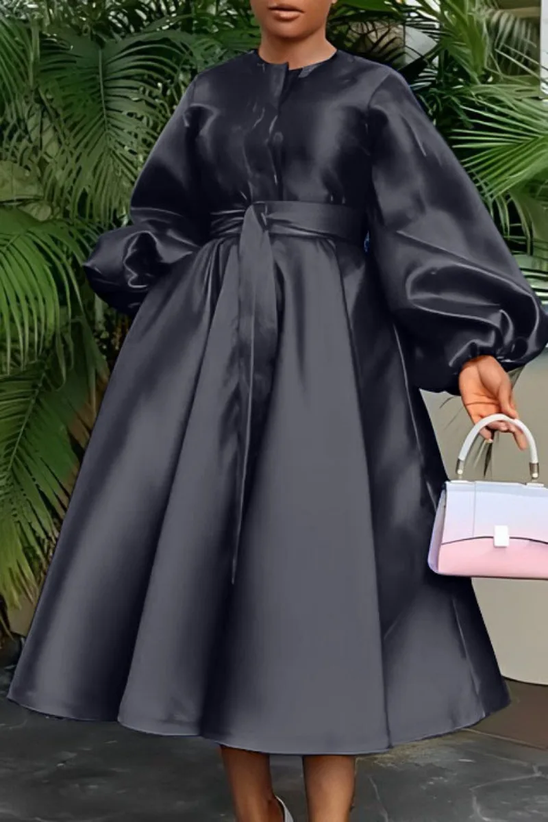 CM.YAYA Women Lantern Long Sleeve Button Front with Sashes Big Swing Satin Retro Dress 2024 Street Even Party Dresses Vestidos CM.YAYA Women Lantern Long Sleeve Button Front with Sashes Big Swing Satin Retro Dress 2024 Street Even Party Dresses Vestidos