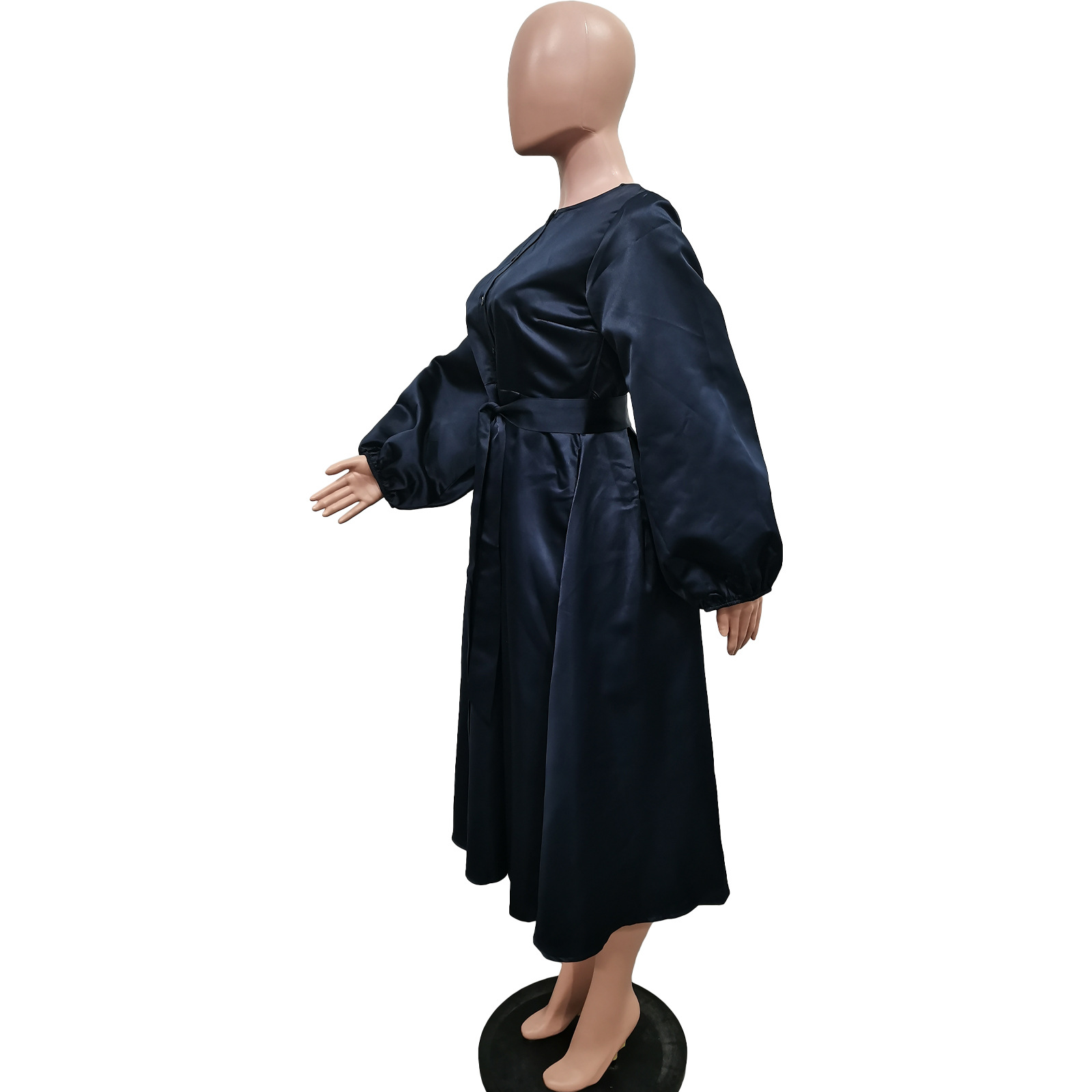 CM.YAYA Women Lantern Long Sleeve Button Front with Sashes Big Swing Satin Retro Dress 2024 Street Even Party Dresses Vestidos CM.YAYA Women Lantern Long Sleeve Button Front with Sashes Big Swing Satin Retro Dress 2024 Street Even Party Dresses Vestidos