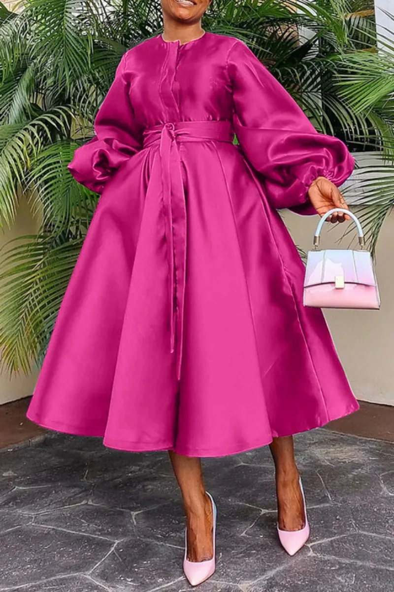 CM.YAYA Women Lantern Long Sleeve Button Front with Sashes Big Swing Satin Retro Dress 2024 Street Even Party Dresses Vestidos CM.YAYA Women Lantern Long Sleeve Button Front with Sashes Big Swing Satin Retro Dress 2024 Street Even Party Dresses Vestidos