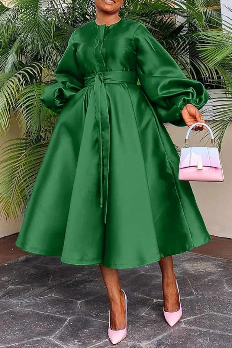 CM.YAYA Women Lantern Long Sleeve Button Front with Sashes Big Swing Satin Retro Dress 2024 Street Even Party Dresses Vestidos CM.YAYA Women Lantern Long Sleeve Button Front with Sashes Big Swing Satin Retro Dress 2024 Street Even Party Dresses Vestidos