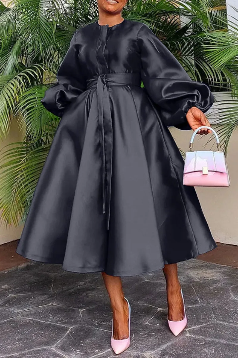 CM.YAYA Women Lantern Long Sleeve Button Front with Sashes Big Swing Satin Retro Dress 2024 Street Even Party Dresses Vestidos CM.YAYA Women Lantern Long Sleeve Button Front with Sashes Big Swing Satin Retro Dress 2024 Street Even Party Dresses Vestidos