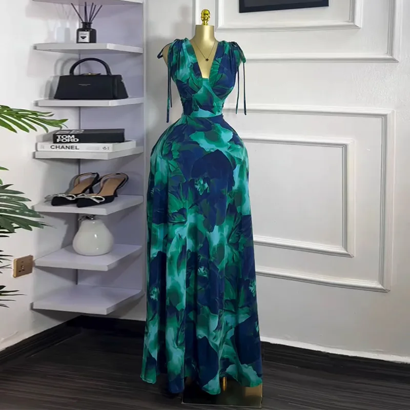 CM.YAYA Women Tie Dye Printed Sleeveless Big Swing Maxi Long Dress 2025 Summer Holiday Birthday Sexy Club Party Evening Dresses