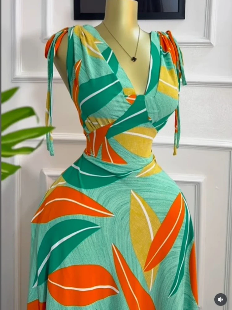 CM.YAYA Women Tie Dye Printed Sleeveless Big Swing Maxi Long Dress 2025 Summer Holiday Birthday Sexy Club Party Evening Dresses