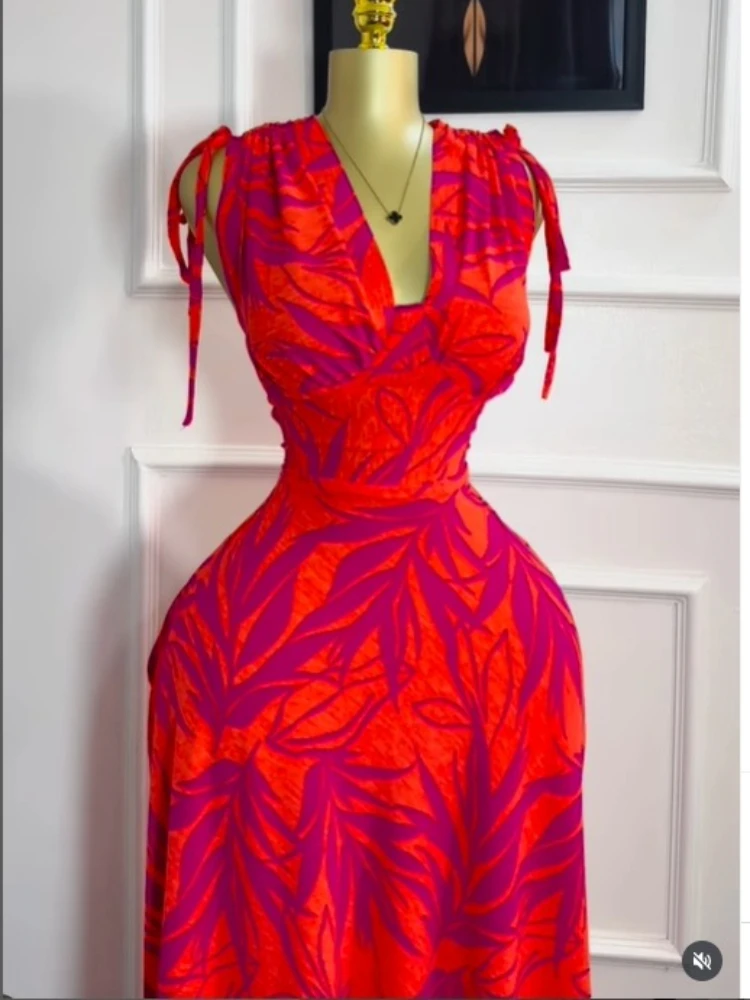 CM.YAYA Women Tie Dye Printed Sleeveless Big Swing Maxi Long Dress 2025 Summer Holiday Birthday Sexy Club Party Evening Dresses