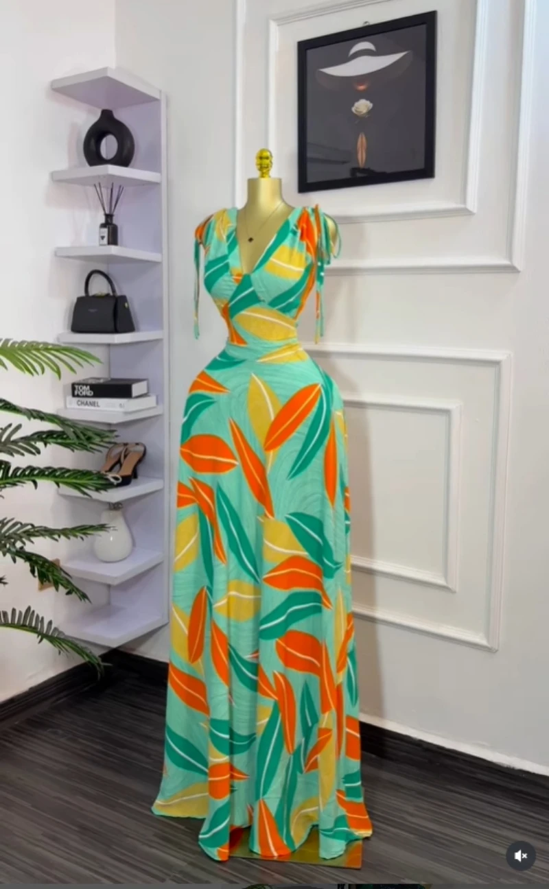 CM.YAYA Women Tie Dye Printed Sleeveless Big Swing Maxi Long Dress 2025 Summer Holiday Birthday Sexy Club Party Evening Dresses