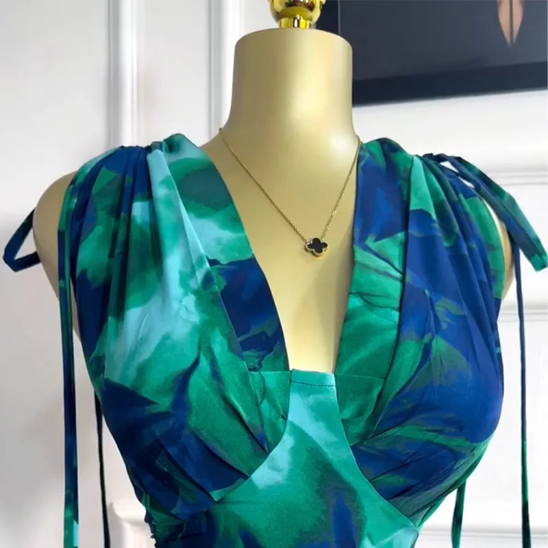 CM.YAYA Women Tie Dye Printed Sleeveless Big Swing Maxi Long Dress 2025 Summer Holiday Birthday Sexy Club Party Evening Dresses