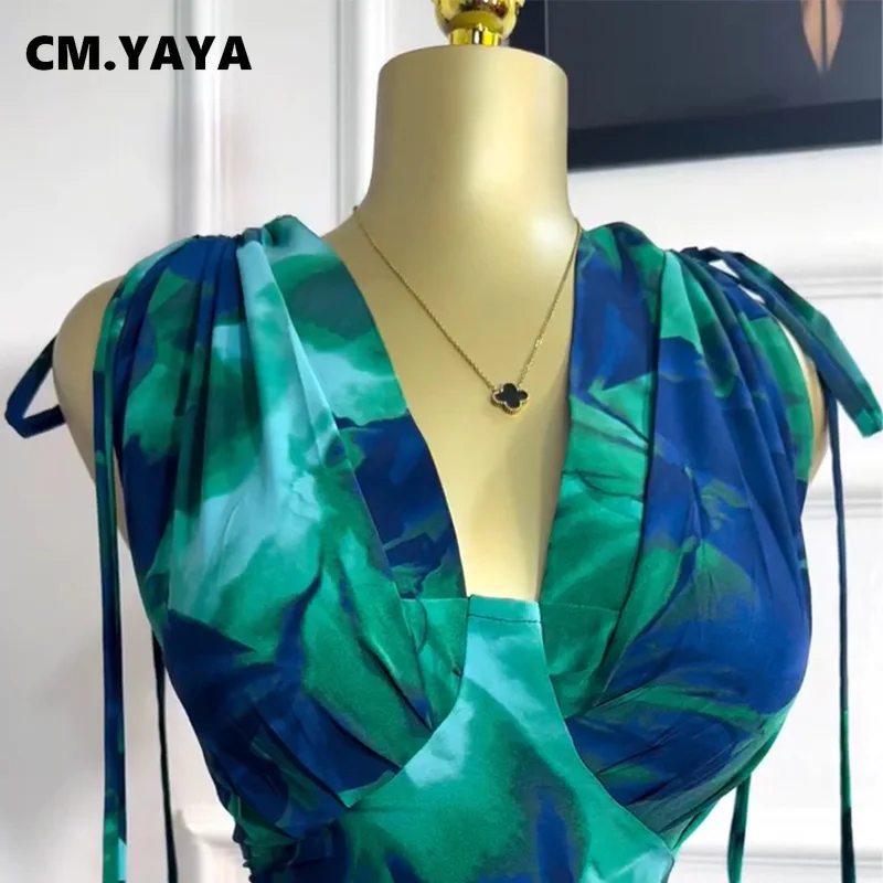 CM.YAYA Women Tie Dye Printed Sleeveless Big Swing Maxi Long Dress 2025 Summer Holiday Birthday Sexy Club Party Evening Dresses