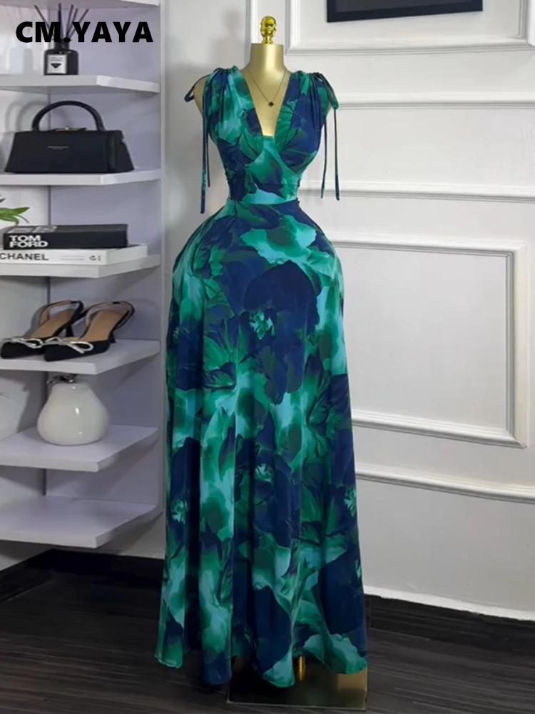 CM.YAYA Women Tie Dye Printed Sleeveless Big Swing Maxi Long Dress 2025 Summer Holiday Birthday Sexy Club Party Evening Dresses