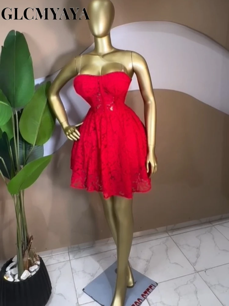 CM.YAYA Women's Sleeveless Strap Lace Big Swing A-line Midi Mini Formal Dress 2026 Education Party Cocktail Night Out Dresses