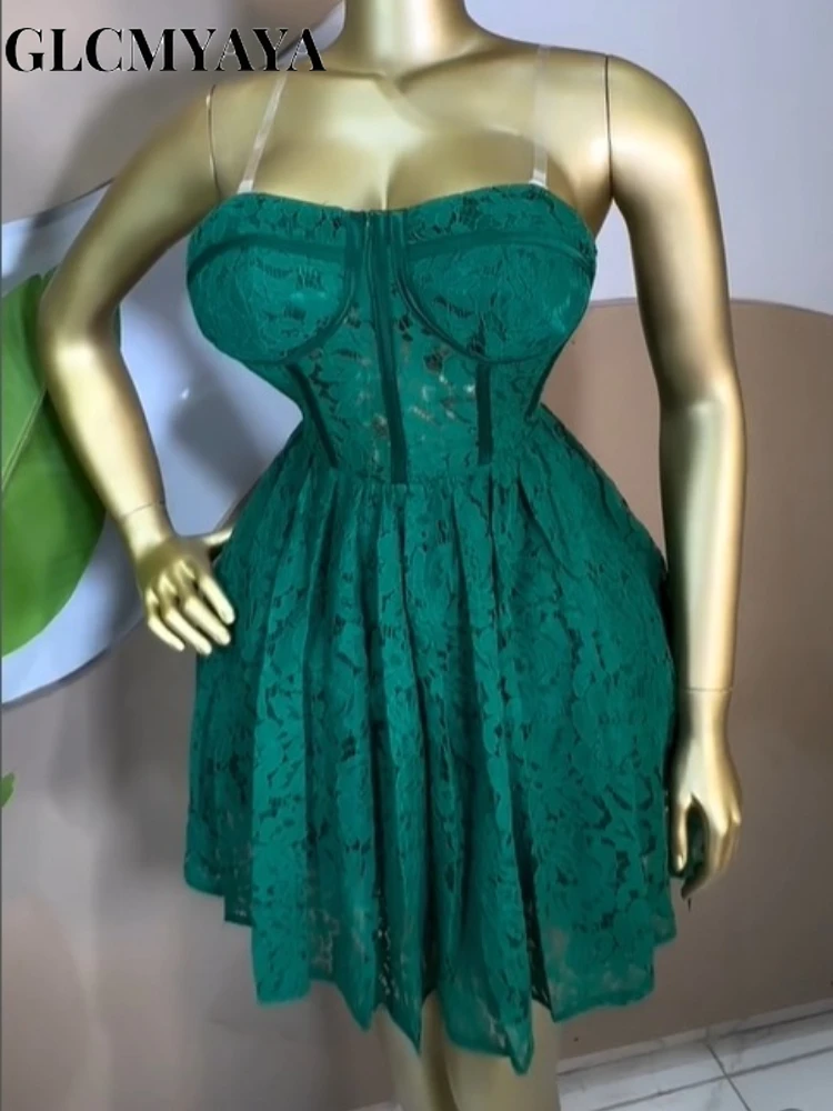 CM.YAYA Women's Sleeveless Strap Lace Big Swing A-line Midi Mini Formal Dress 2026 Education Party Cocktail Night Out Dresses