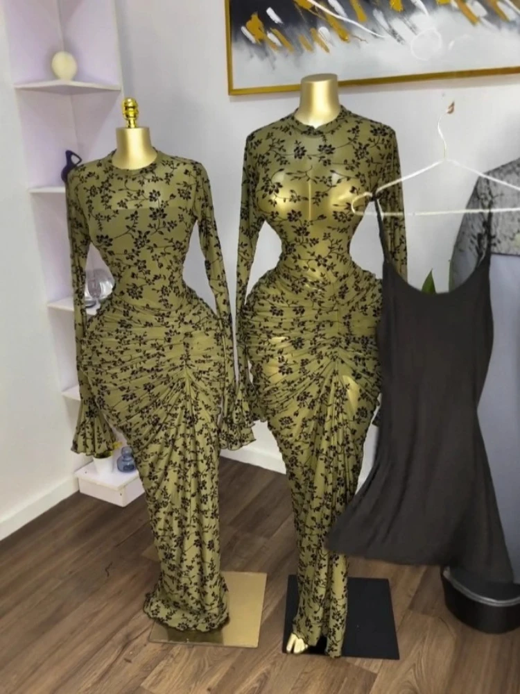 CM.YAYA Women Floral Print See Though Bodycon Floor Length Long Dress 2026 Spring Birthday Vacation Street Maxi Dresses Vestidos CM.YAYA Women Floral Print See Though Bodycon Floor Length Long Dress 2026 Spring Birthday Vacation Street Maxi Dresses Vestidos