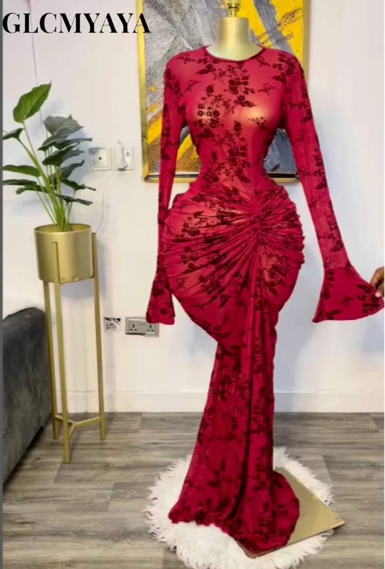 CM.YAYA Women Floral Print See Though Bodycon Floor Length Long Dress 2026 Spring Birthday Vacation Street Maxi Dresses Vestidos CM.YAYA Women Floral Print See Though Bodycon Floor Length Long Dress 2026 Spring Birthday Vacation Street Maxi Dresses Vestidos