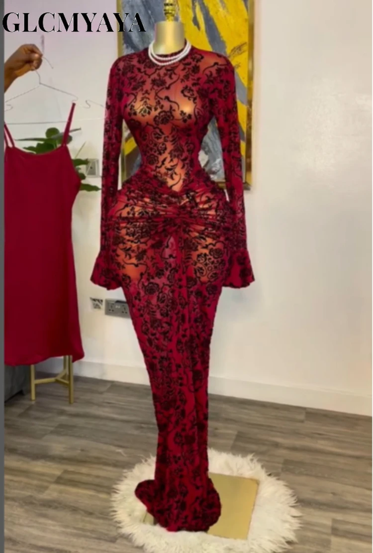 CM.YAYA Women Floral Print See Though Bodycon Floor Length Long Dress 2026 Spring Birthday Vacation Street Maxi Dresses Vestidos CM.YAYA Women Floral Print See Though Bodycon Floor Length Long Dress 2026 Spring Birthday Vacation Street Maxi Dresses Vestidos