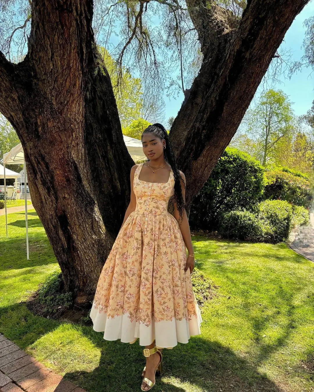 CM.YAYA Women Sleeveless Strap Floral Print Sweet Long Maxi Dress Holiday Beach Evening Sexy Girl Party Pleated Dresses Vestidos