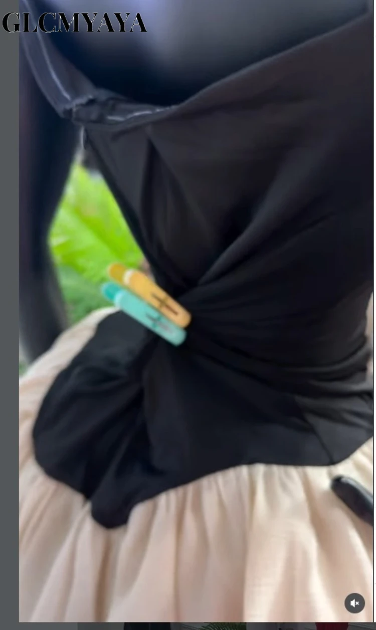 CM.YAYA Women Patchwork Ruffles Hem A-line Bodysuit Style Mini Dress 2026 Street Beach Party Education Holiday Dresses Vestidos