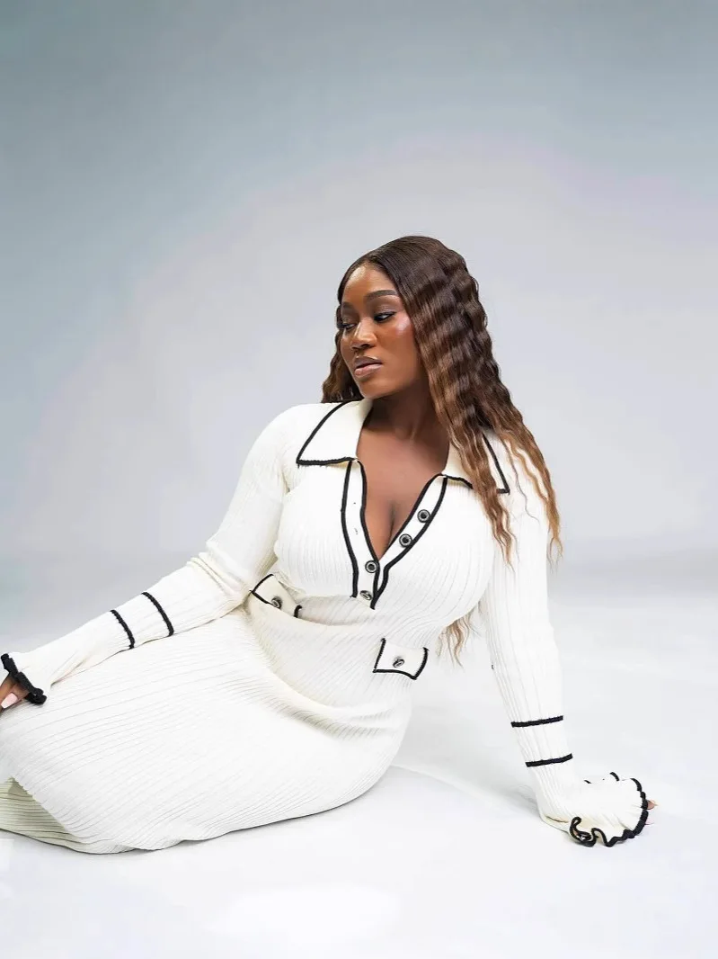 CM.YAYA Women Long Sleeve Knitted Bodycon Midi Dress 2024 Fall Winter Evening Sexy Party Club Dresses Elegant Fashion Vestidos