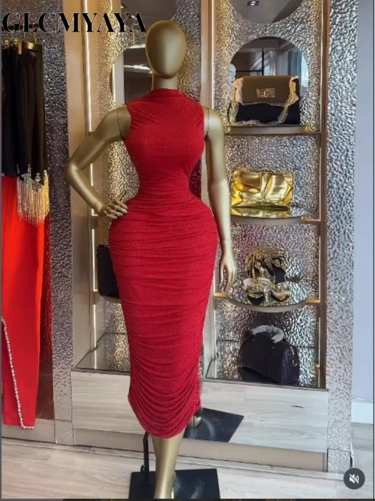 CM.YAYA Women Diamonds Hot Rhinestones Sleeveless Stand Collar Stacked Midi Bodycon Maxi 2026 Holiday Party Trendy Long Dresses CM.YAYA Women Diamonds Hot Rhinestones Sleeveless Stand Collar Stacked Midi Bodycon Maxi 2026 Holiday Party Trendy Long Dresses