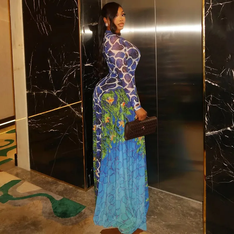 CM.YAYA Women 3D Printed O-neck A-line Mesh Long Sleeve Maxi Long Dress 2025 Summer Fashion Birthday Vacation Sexy Party Dresses CM.YAYA Women 3D Printed O-neck A-line Mesh Long Sleeve Maxi Long Dress 2025 Summer Fashion Birthday Vacation Sexy Party Dresses