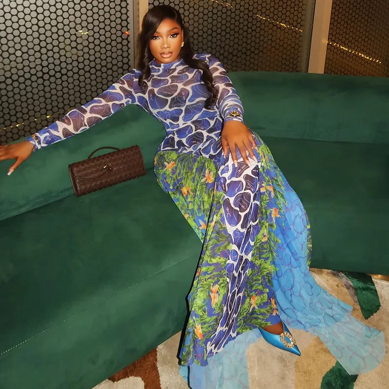 CM.YAYA Women 3D Printed O-neck A-line Mesh Long Sleeve Maxi Long Dress 2025 Summer Fashion Birthday Vacation Sexy Party Dresses CM.YAYA Women 3D Printed O-neck A-line Mesh Long Sleeve Maxi Long Dress 2025 Summer Fashion Birthday Vacation Sexy Party Dresses