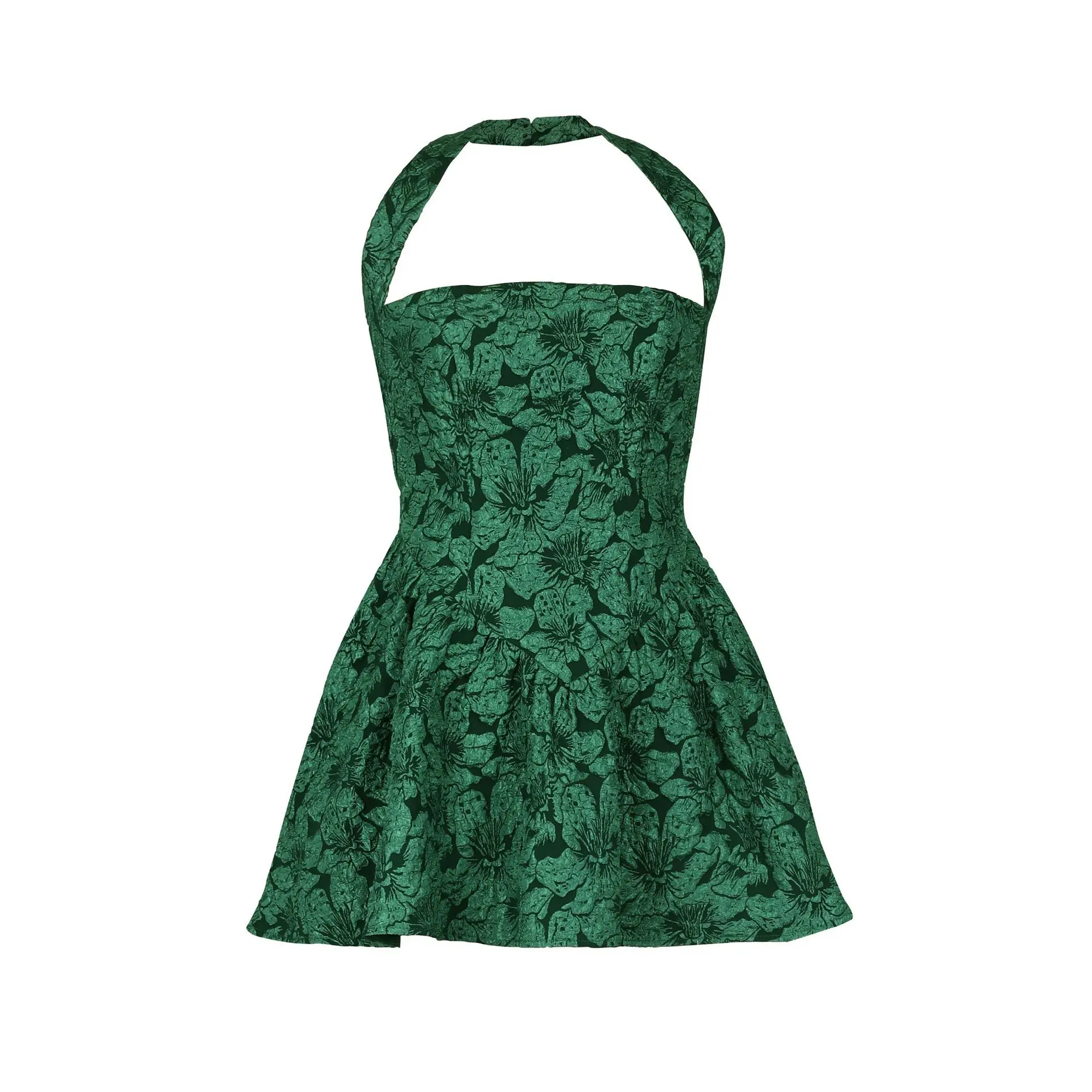 CM.YAYA 2025 Women Strapless Halter Sleeveless Floral Mini Pleated Dress Slim Sexy Lady Street Evening Night Club Party Dresses