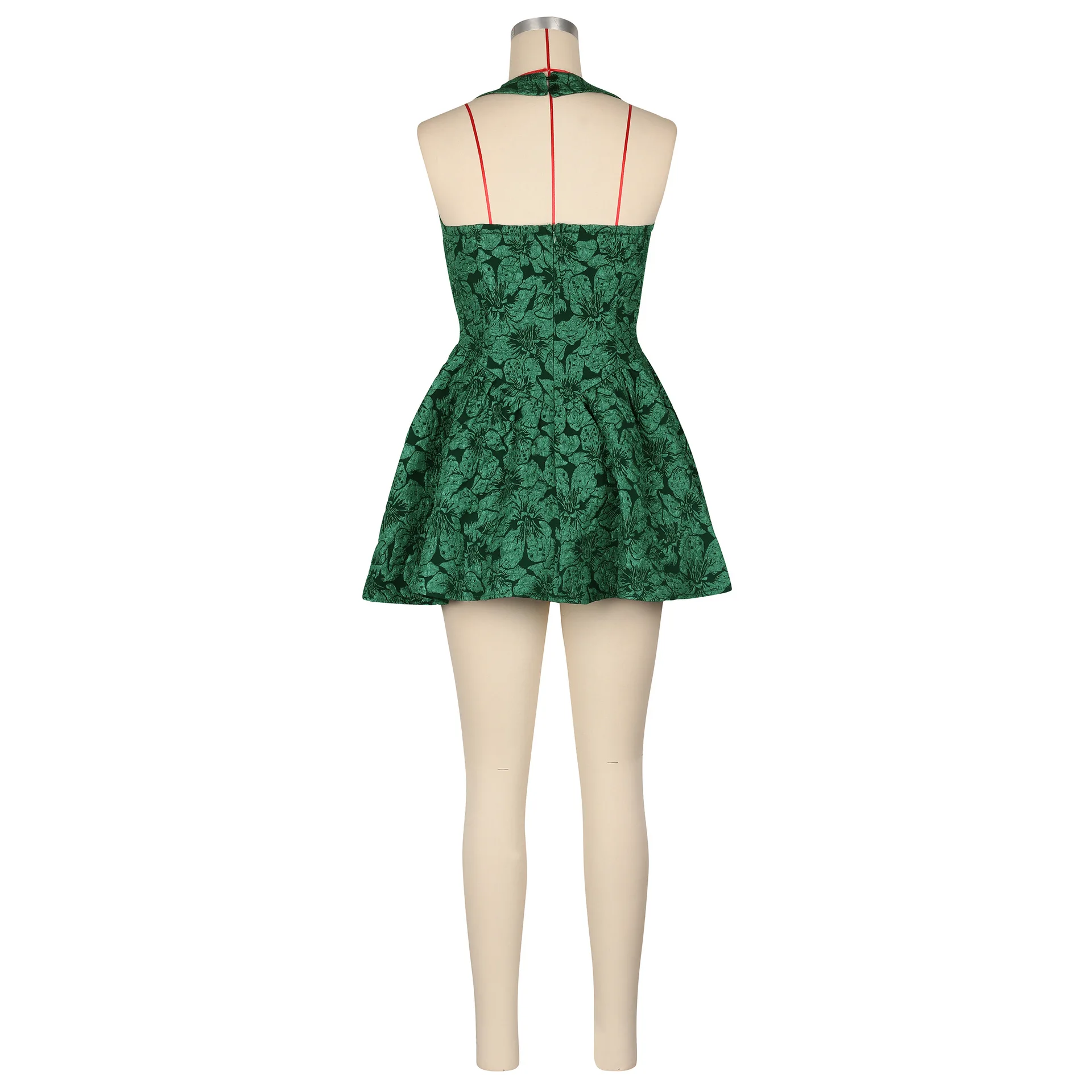 CM.YAYA 2025 Women Strapless Halter Sleeveless Floral Mini Pleated Dress Slim Sexy Lady Street Evening Night Club Party Dresses