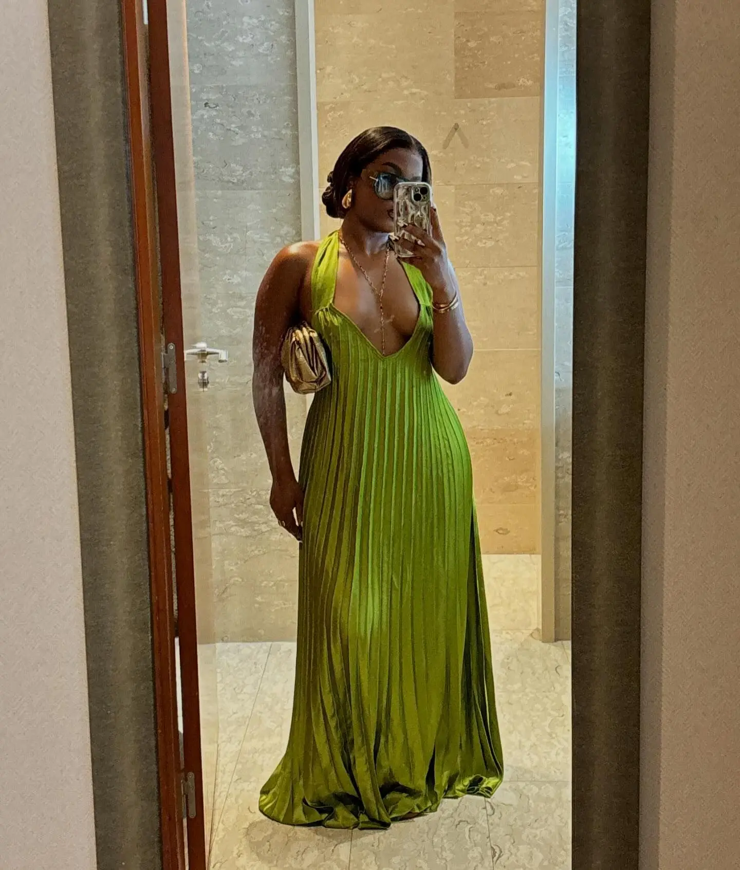CM.YAYA 2024 Summer Sleeveless V-Neck Halter Floor-Length Long Women Dress Pleated Party Evening Beach Streetwear Maxi Dresses
