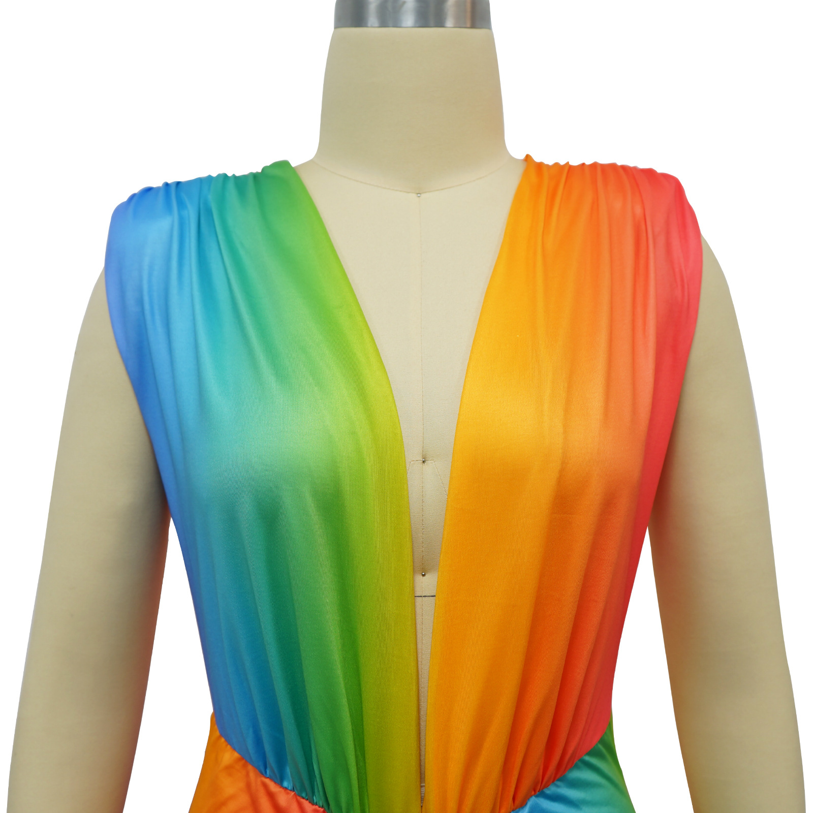 CM.YAYA Summer Holiday Sleeveless V-Neck Long Maxi Dress Street Ruched Women Gradient Print Party Night Evening Vestido Dresses