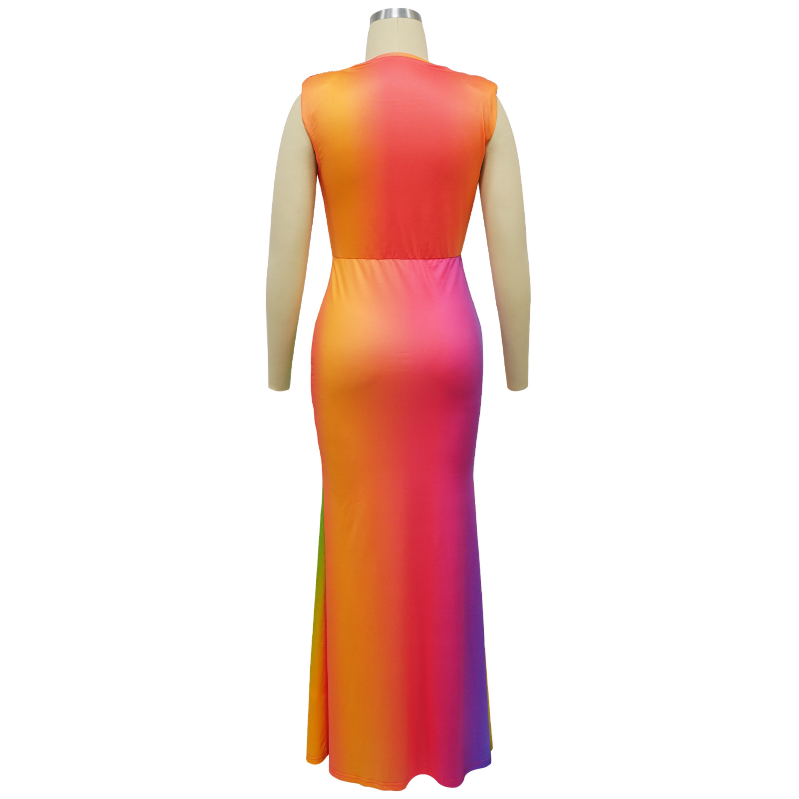 CM.YAYA Summer Holiday Sleeveless V-Neck Long Maxi Dress Street Ruched Women Gradient Print Party Night Evening Vestido Dresses