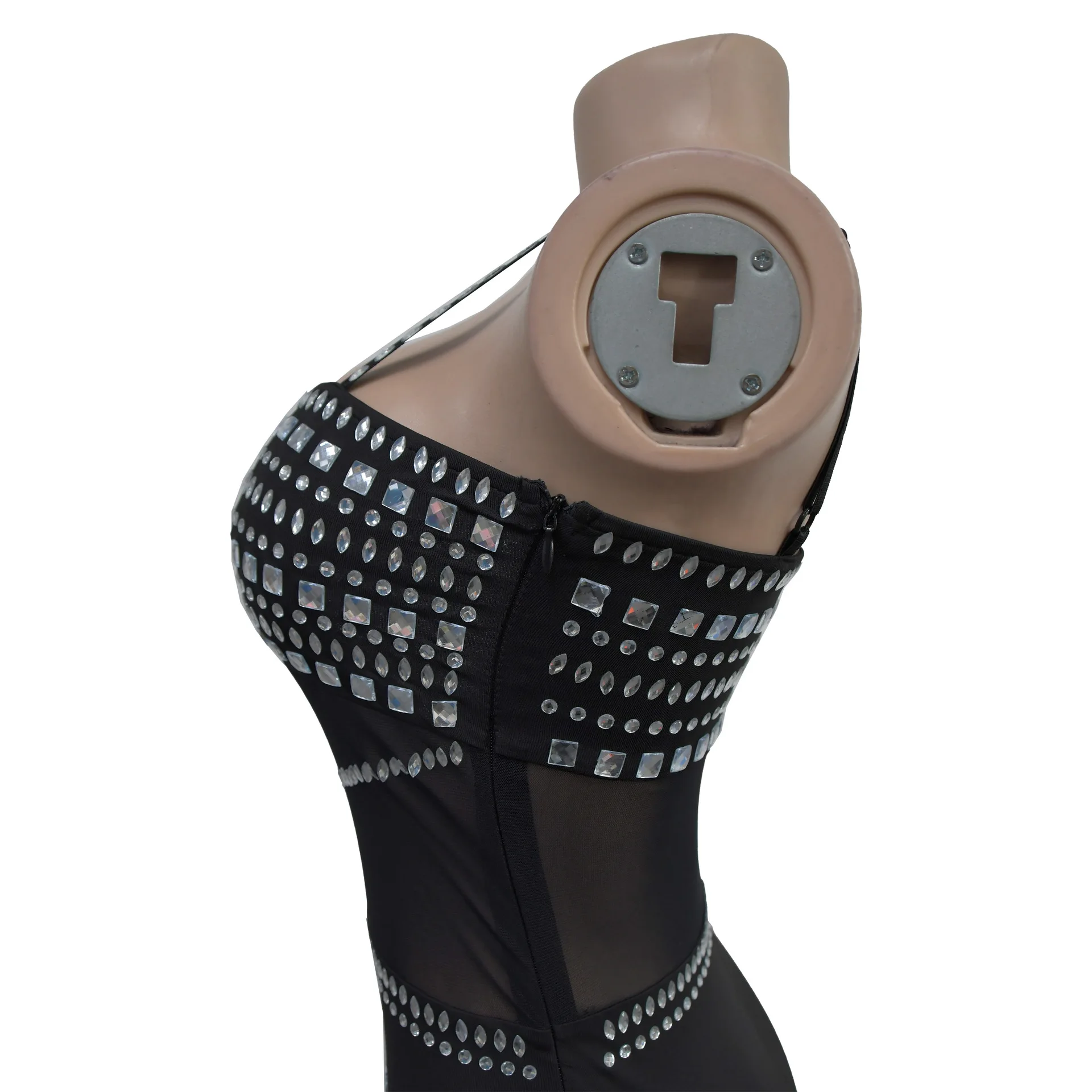 CM.YAYA Women Mesh See Though Diamonds Hot Rhinestones Strap Bodycon Midi Maxi Dress 2024 Evening Party Club Party Long Dresses