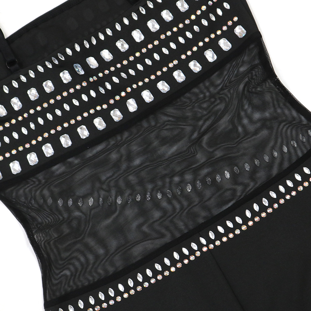 CM.YAYA Women Mesh See Though Diamonds Hot Rhinestones Strap Bodycon Midi Maxi Dress 2024 Evening Party Club Party Long Dresses