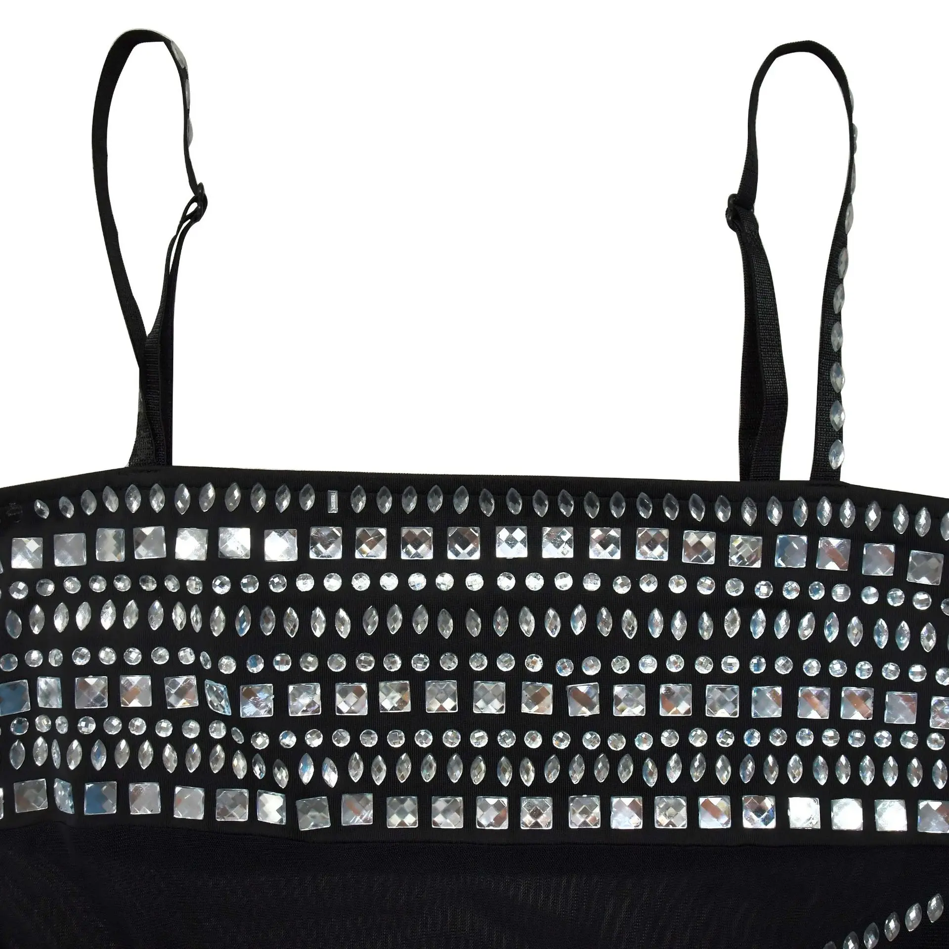 CM.YAYA Women Mesh See Though Diamonds Hot Rhinestones Strap Bodycon Midi Maxi Dress 2024 Evening Party Club Party Long Dresses