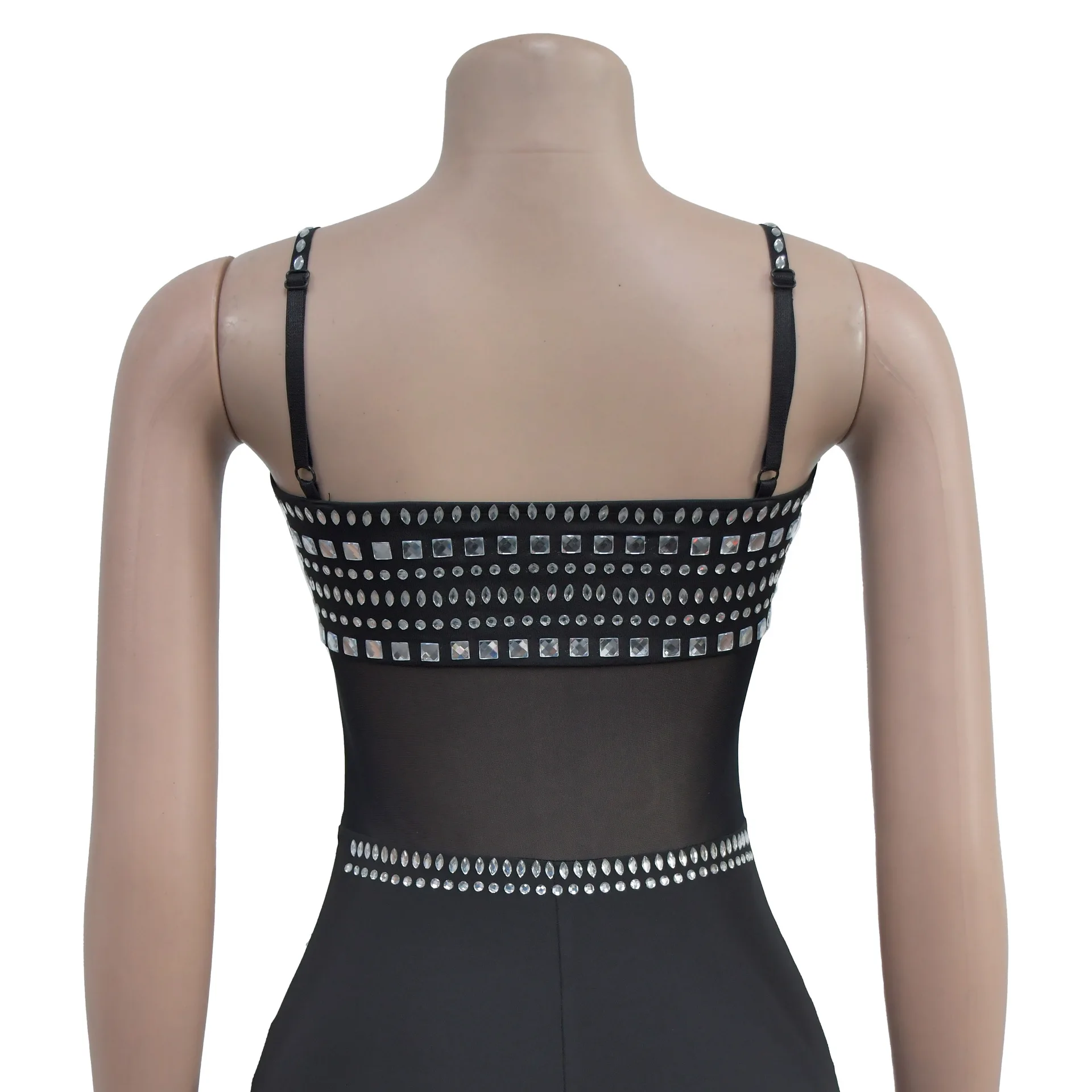 CM.YAYA Women Mesh See Though Diamonds Hot Rhinestones Strap Bodycon Midi Maxi Dress 2024 Evening Party Club Party Long Dresses