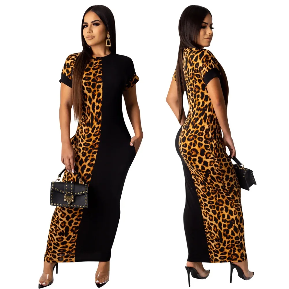 2019 Autumn Summer Women Fashion Leopard Print Bodycon Long Maxi Dress Sexy Club Party Dresses Vestidos  GLLD8600