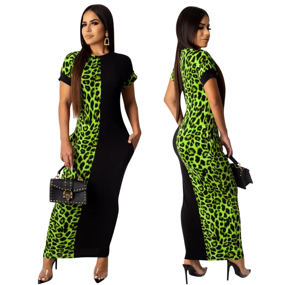 2019 Autumn Summer Women Fashion Leopard Print Bodycon Long Maxi Dress Sexy Club Party Dresses Vestidos  GLLD8600