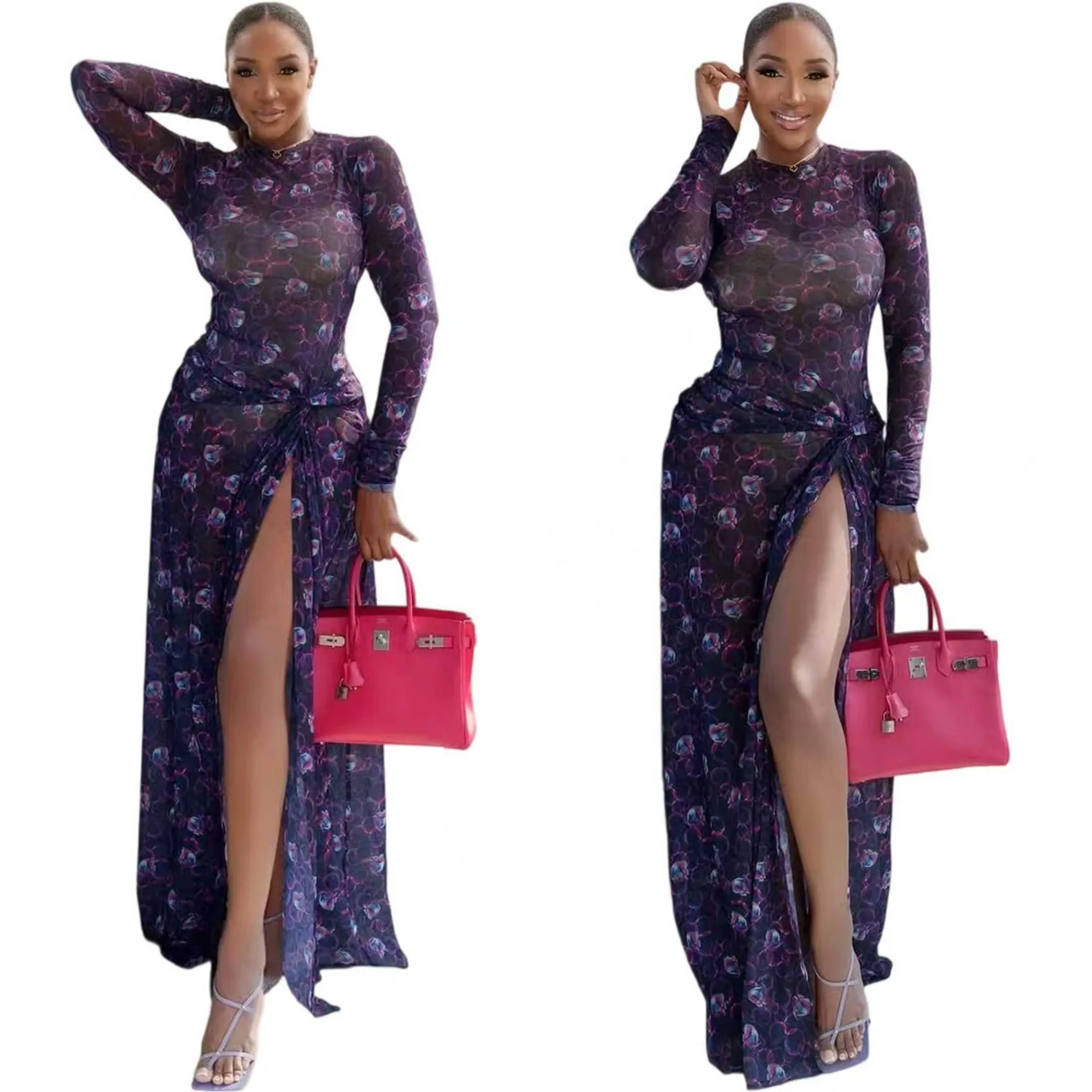 GLCMYAYA Women O-Neck Long Sleeve Print Split Maxi Long Dress 2025 Fall Autumn Evening Party Vacation Birthday Dresses Vestidos GLCMYAYA Women O-Neck Long Sleeve Print Split Maxi Long Dress 2025 Fall Autumn Evening Party Vacation Birthday Dresses Vestidos