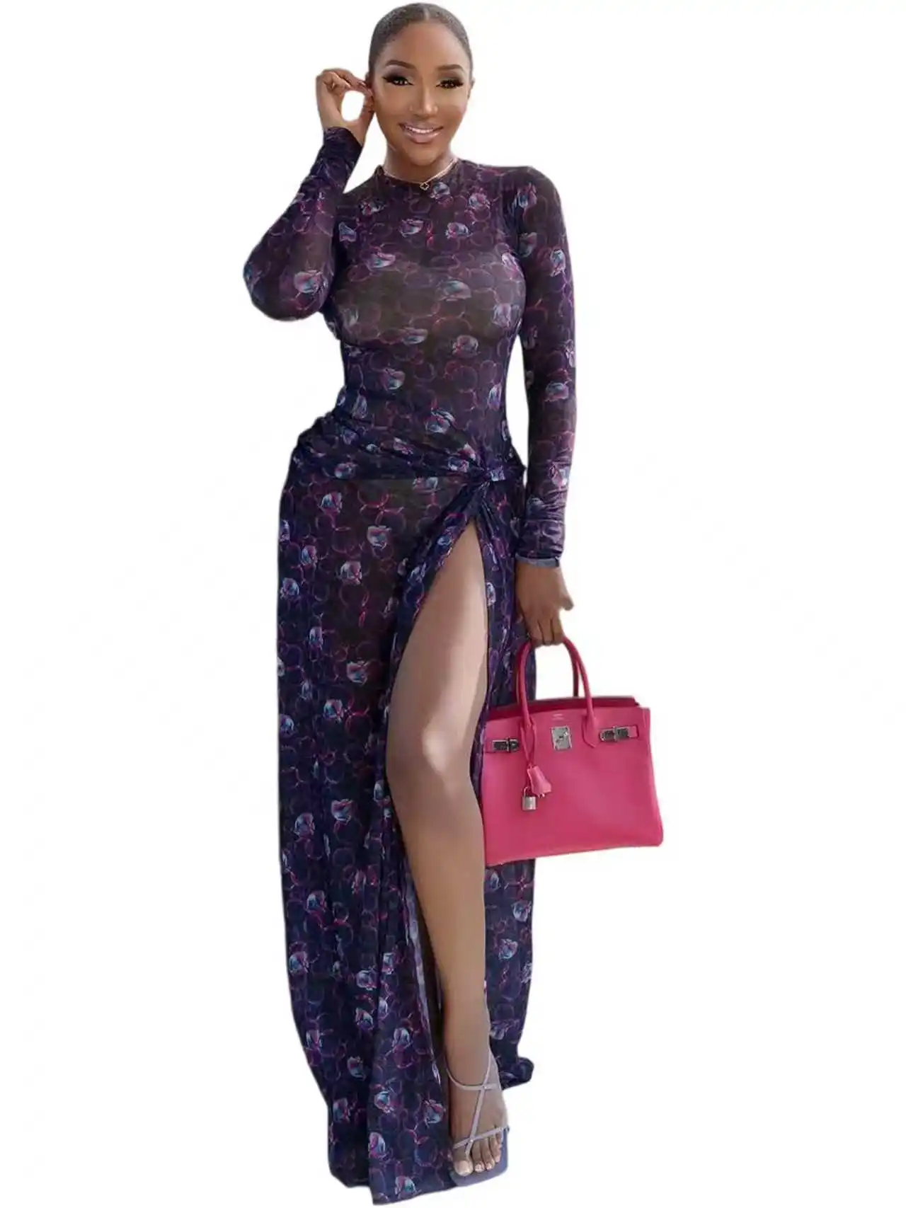 GLCMYAYA Women O-Neck Long Sleeve Print Split Maxi Long Dress 2025 Fall Autumn Evening Party Vacation Birthday Dresses Vestidos GLCMYAYA Women O-Neck Long Sleeve Print Split Maxi Long Dress 2025 Fall Autumn Evening Party Vacation Birthday Dresses Vestidos