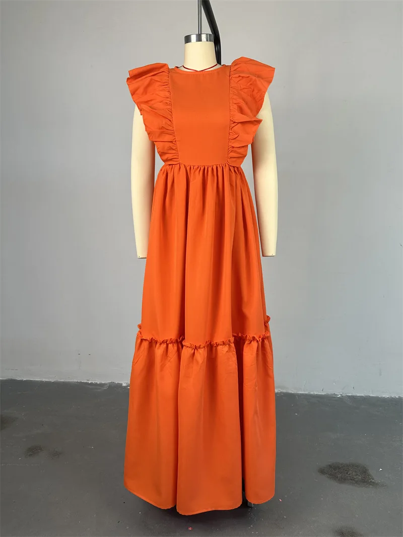 CM.YAYA 2024 Summer Sleeveless Sweet Cute O-Neck Hollow Out Slim Floor-Length Long Women Dress Beach Streetwear Maxi Dresses