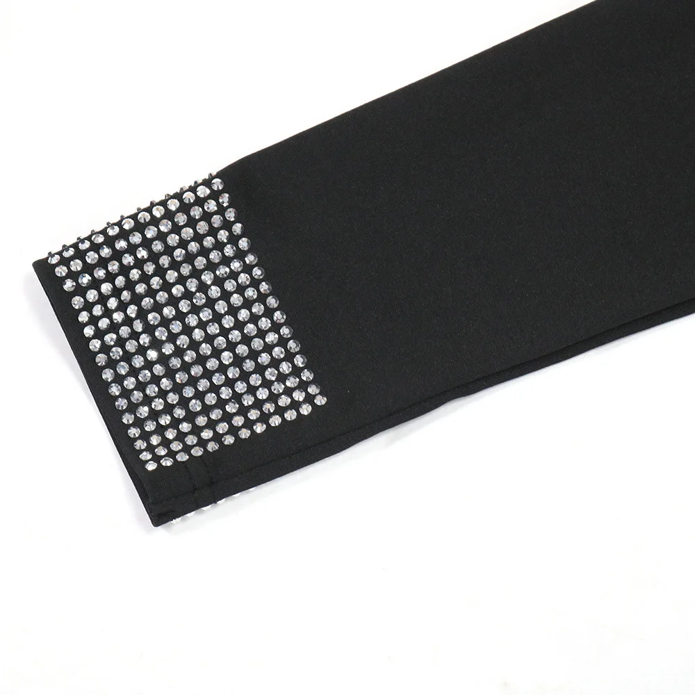 CM.YAYA Women Diamond O-Neck Full Sleeve Bodycon Long Dress Split Summer Streetwear Sexy Vestidos Night Party Evening Dresses