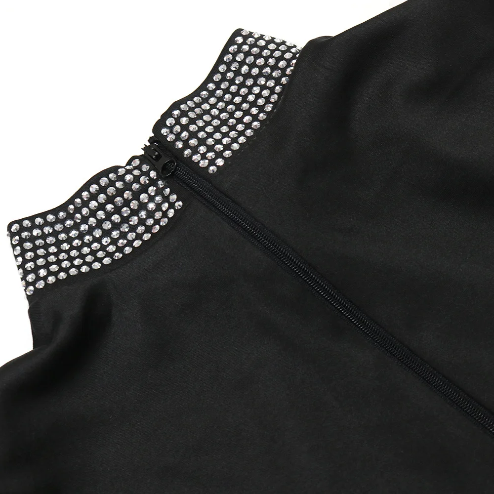 CM.YAYA Women Diamond O-Neck Full Sleeve Bodycon Long Dress Split Summer Streetwear Sexy Vestidos Night Party Evening Dresses