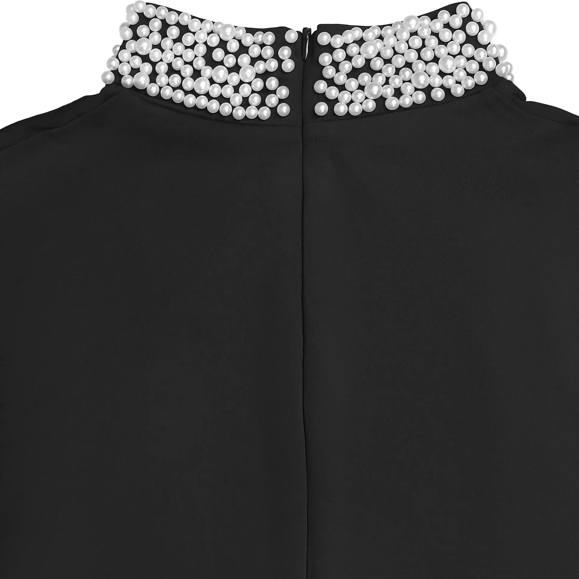 GLCMYAYA Women Pearl Beading Stand Collar Bodycon Midi Maxi Long Pleated Dress 2025 Summer Vacation Holiday Sexy Party Dresses