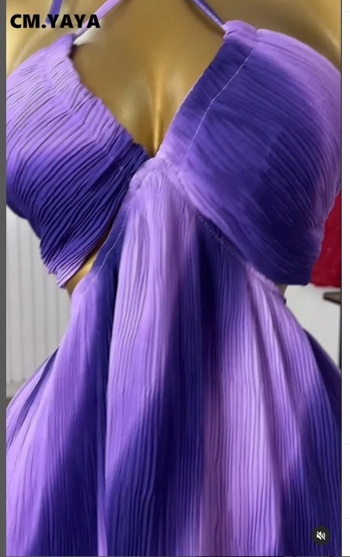 CM.YAYA Women Sleeveless Strap Gradient Printed Big Swing Dress 2025 Beach Holiday Evening Night Party Vestidos Sexy Dresses CM.YAYA Women Sleeveless Strap Gradient Printed Big Swing Dress 2025 Beach Holiday Evening Night Party Vestidos Sexy Dresses