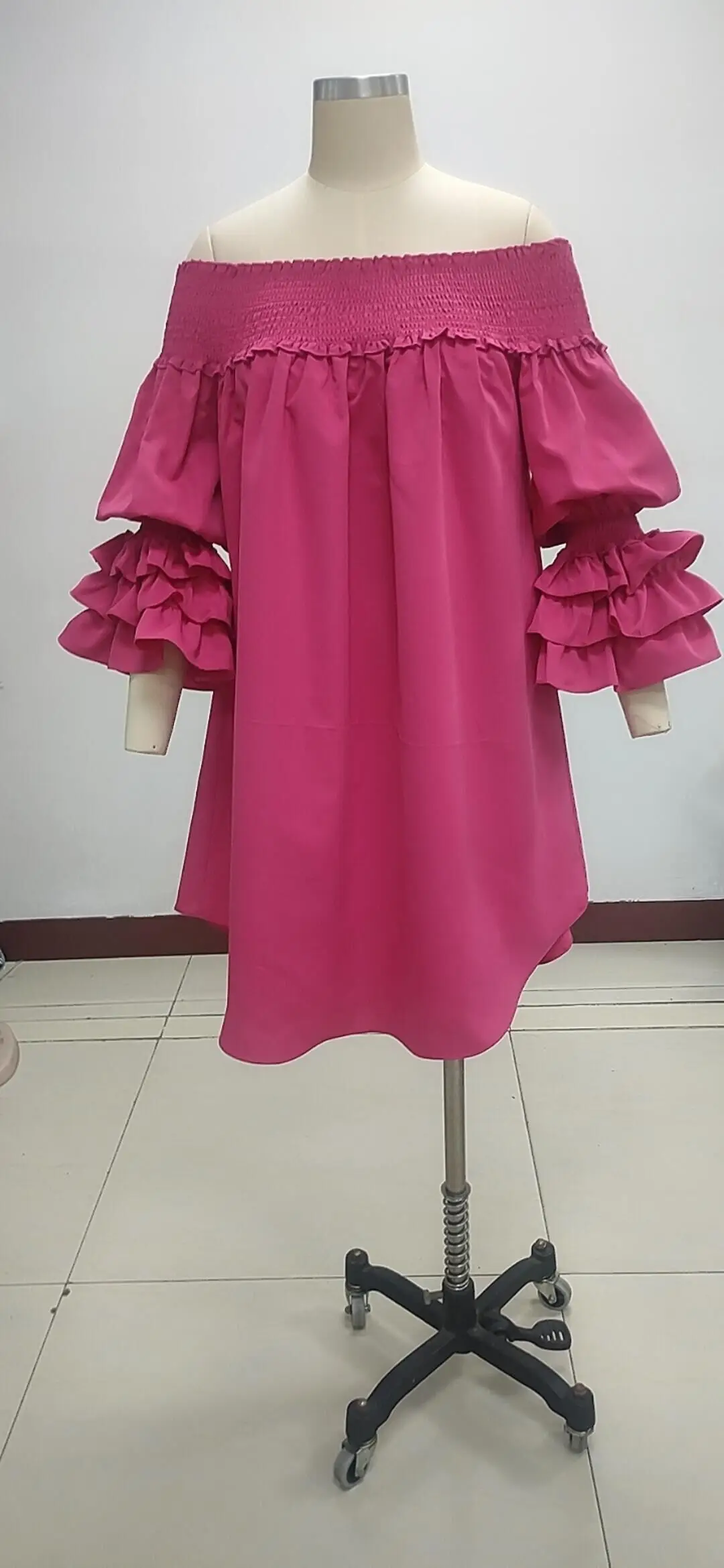 CM.YAYA Chic Women Cascading Ruffles Petal Off Shoulder Long Sleeve Smock Dress 2022 Big Swing Loose Blouse Sundress Vestidos