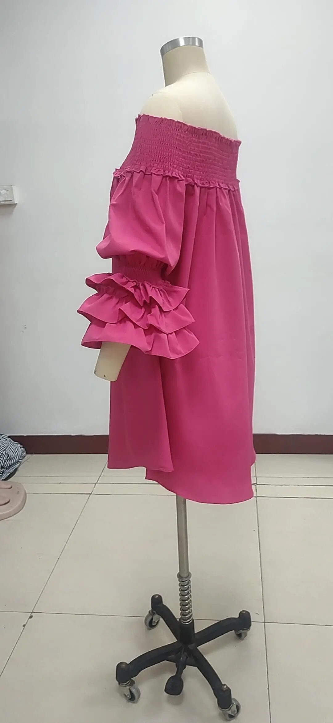 CM.YAYA Chic Women Cascading Ruffles Petal Off Shoulder Long Sleeve Smock Dress 2022 Big Swing Loose Blouse Sundress Vestidos